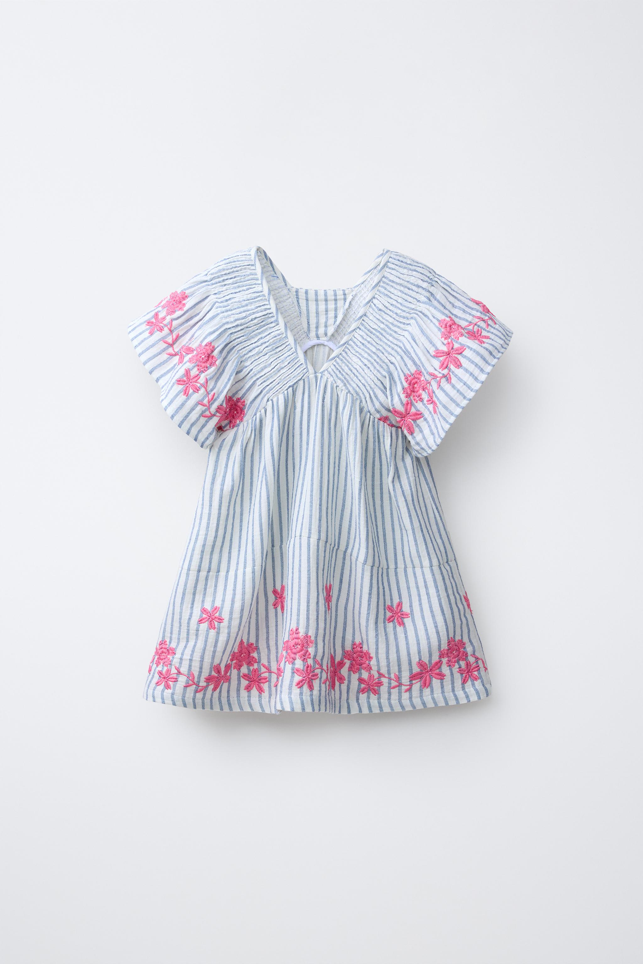 ROBE RAYURES FLEURS BRODÉES